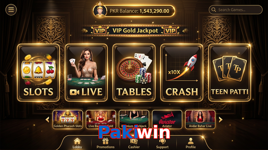 Main screen of Pakiwin casino page for PK players